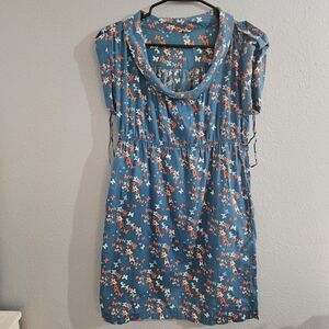 Fossil Blue Floral Dress Women's M‎ Cotton Pockets